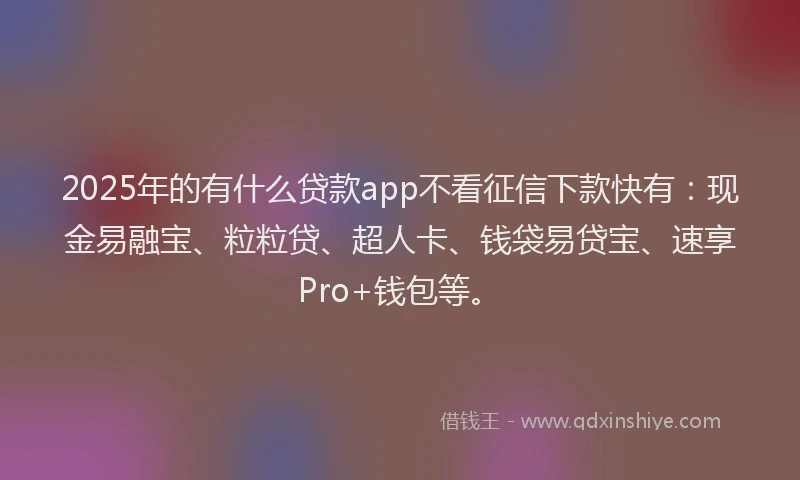 2025年的有什么贷款app不看征信下款快有：现金易融宝、粒粒贷、超人卡、钱袋易贷宝、速享Pro+钱包等。