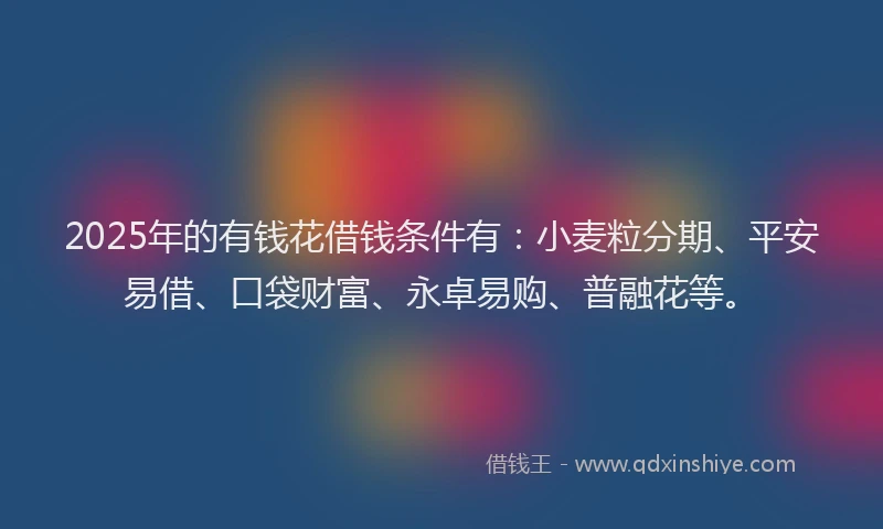 2025年的有钱花借钱条件有:小麦粒分期、平安易借、口袋财富、永卓易购、普融花等。