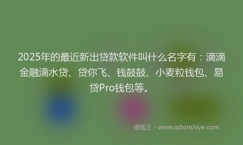 2025年的最近新出贷款软件叫什么名字有：滴滴金融滴水贷、贷你飞、钱鼓鼓、小麦粒钱包、易贷Pro钱包等。