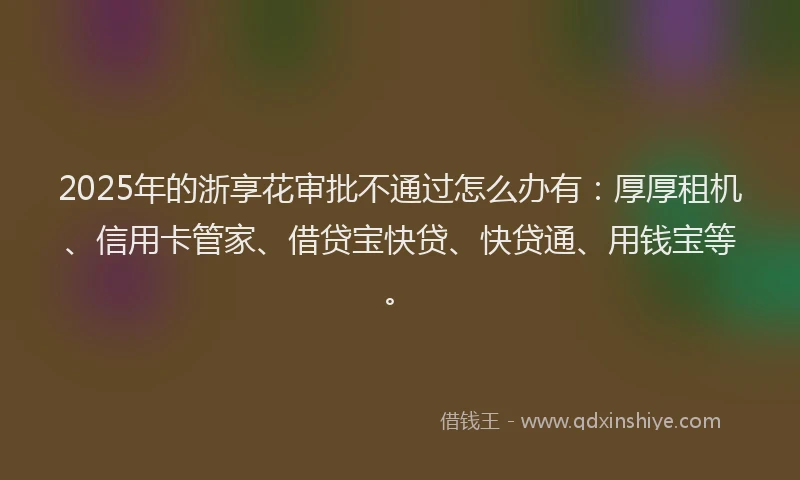 2025年的浙享花审批不通过怎么办有：厚厚租机、信用卡管家、借贷宝快贷、快贷通、用钱宝等。