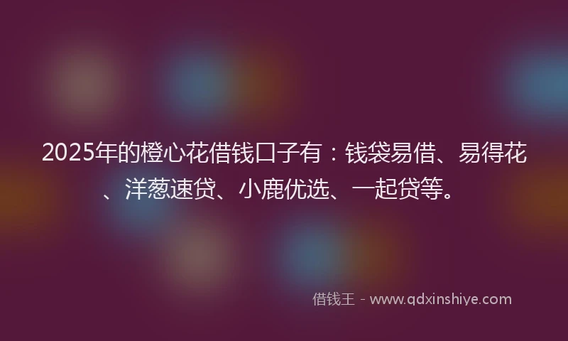 2025年的橙心花借钱口子有：钱袋易借、易得花、洋葱速贷、小鹿优选、一起贷等。