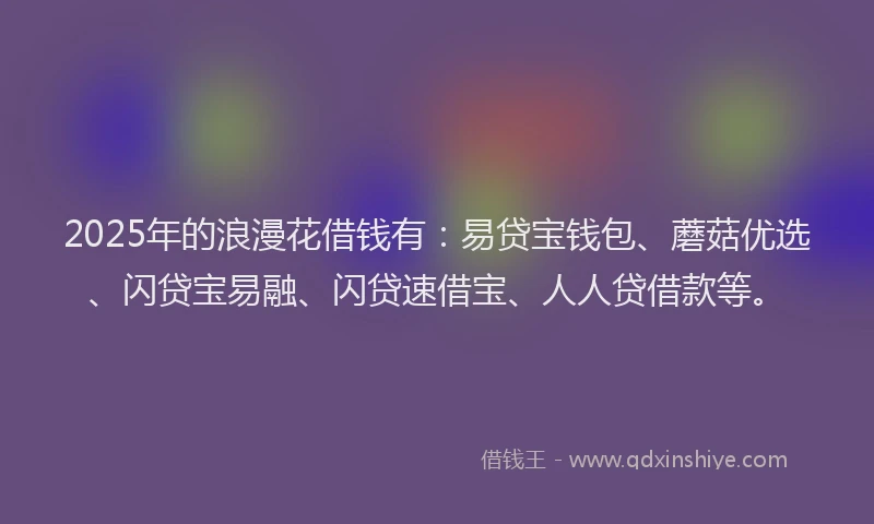 2025年的浪漫花借钱有：易贷宝钱包、蘑菇优选、闪贷宝易融、闪贷速借宝、人人贷借款等。