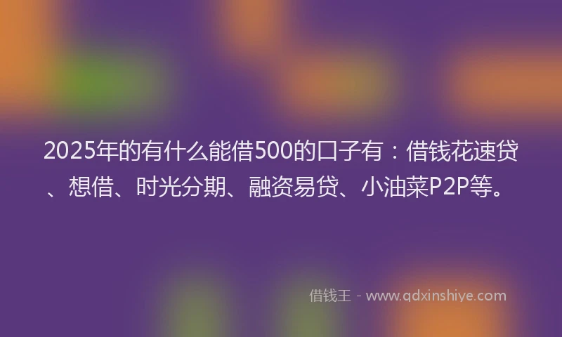 2025年的有什么能借500的口子有：借钱花速贷、想借、时光分期、融资易贷、小油菜P2P等。
