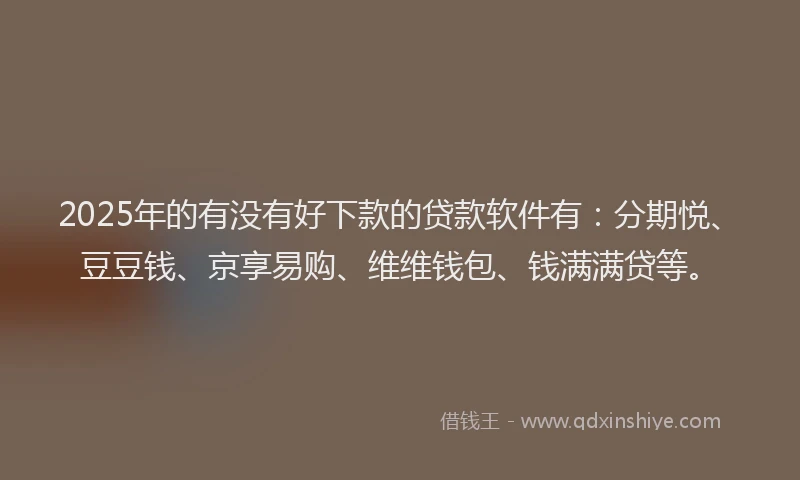 2025年的有没有好下款的贷款软件有：分期悦、豆豆钱、京享易购、维维钱包、钱满满贷等。