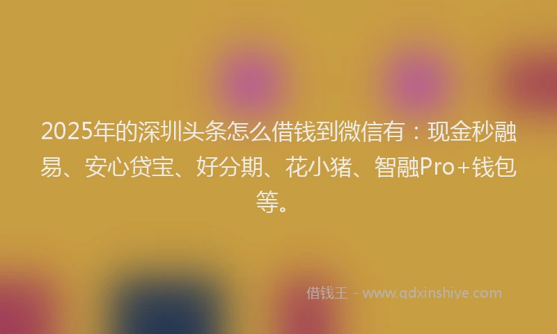 2025年的深圳头条怎么借钱到微信有:现金秒融易、安心贷宝、好分期、花小猪、智融Pro+钱包等。