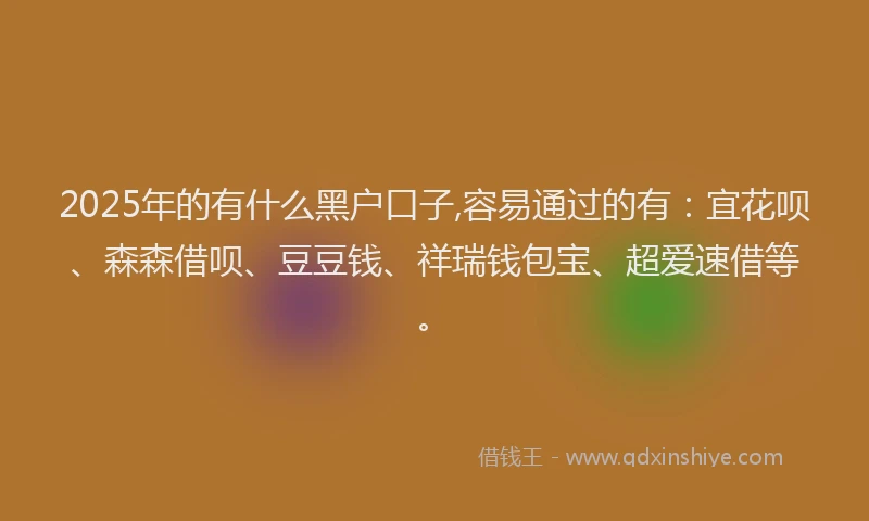 2025年的有什么黑户口子,容易通过的有：宜花呗、森森借呗、豆豆钱、祥瑞钱包宝、超爱速借等。
