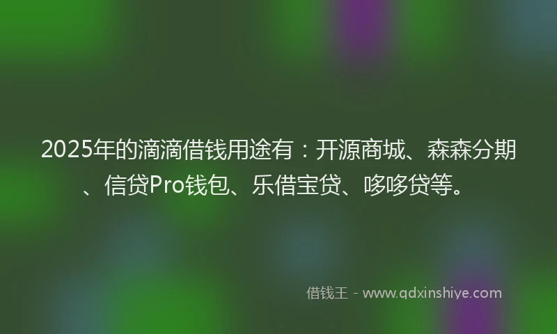 2025年的滴滴借钱用途有：开源商城、森森分期、信贷Pro钱包、乐借宝贷、哆哆贷等。