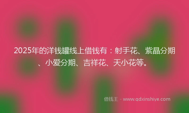 2025年的洋钱罐线上借钱有：射手花、紫晶分期、小爱分期、吉祥花、天小花等。