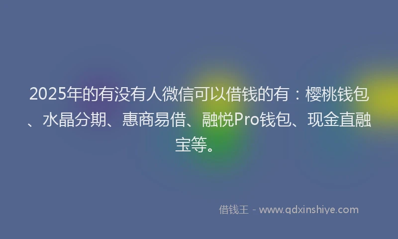 2025年的有没有人微信可以借钱的有：樱桃钱包、水晶分期、惠商易借、融悦Pro钱包、现金直融宝等。