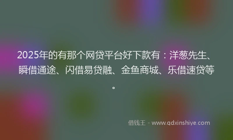 2025年的有那个网贷平台好下款有:洋葱先生、瞬借通途、闪借易贷融、金鱼商城、乐借速贷等。