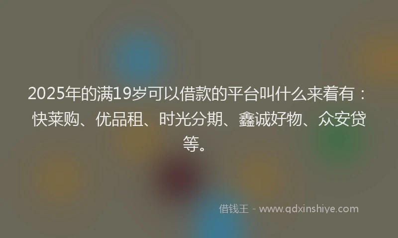 2025年的满19岁可以借款的平台叫什么来着有：快莱购、优品租、时光分期、鑫诚好物、众安贷等。