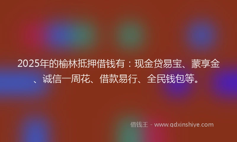 2025年的榆林抵押借钱有：现金贷易宝、蒙享金、诚信一周花、借款易行、全民钱包等。