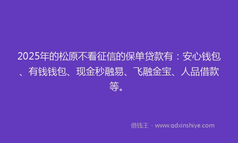 2025年的松原不看征信的保单贷款有:安心钱包、有钱钱包、现金秒融易、飞融金宝、人品借款等。