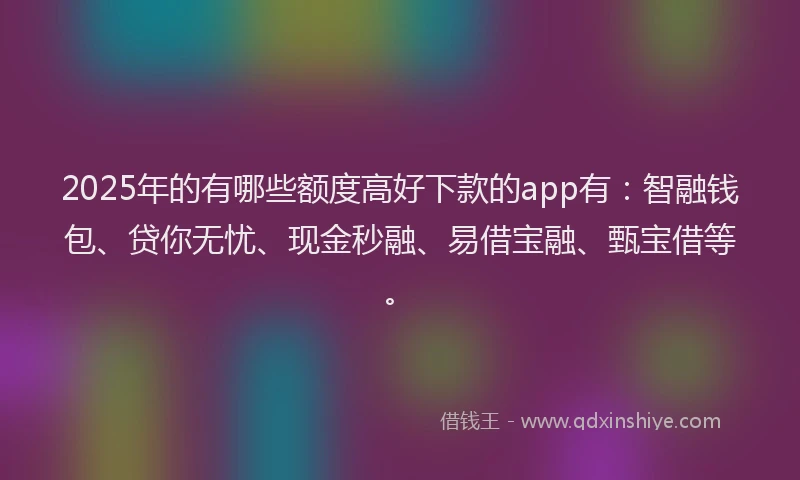 2025年的有哪些额度高好下款的app有:智融钱包、贷你无忧、现金秒融、易借宝融、甄宝借等。