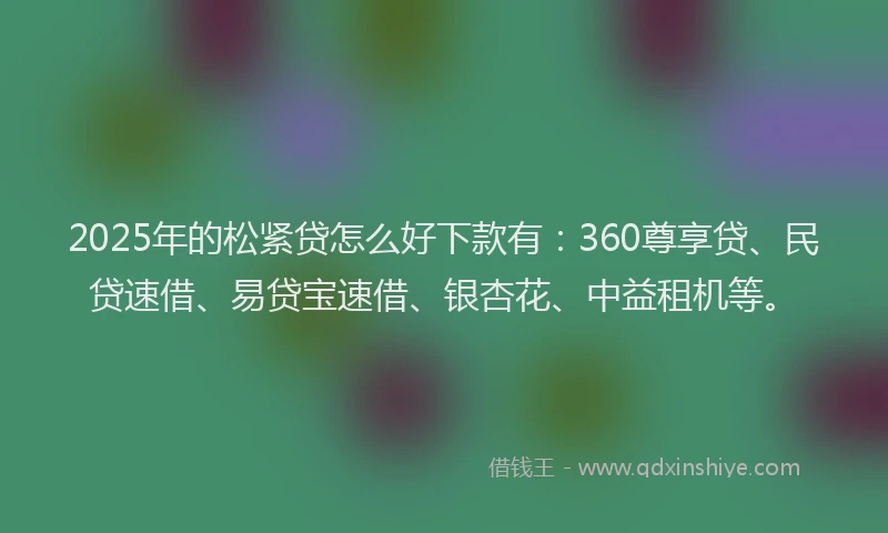 2025年的松紧贷怎么好下款有：360尊享贷、民贷速借、易贷宝速借、银杏花、中益租机等。