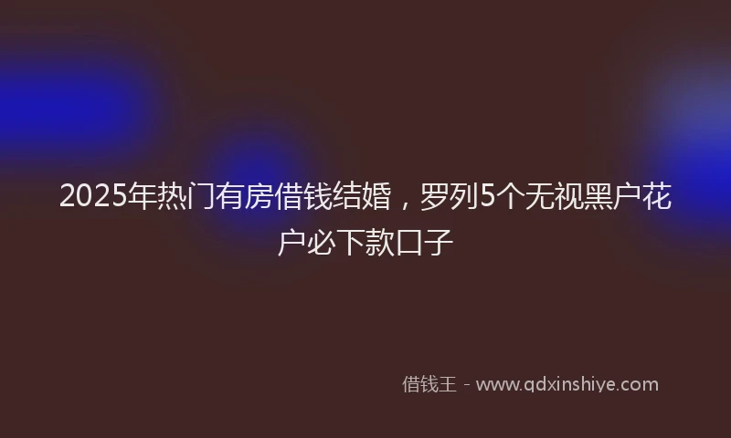 2025年热门有房借钱结婚，罗列5个无视黑户花户必下款口子