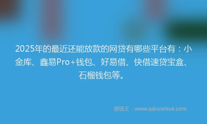 2025年的最近还能放款的网贷有哪些平台有：小金库、鑫易Pro+钱包、好易借、快借速贷宝盒、石榴钱包等。