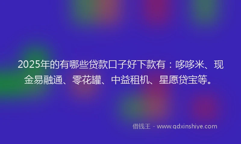 2025年的有哪些贷款口子好下款有:哆哆米、现金易融通、零花罐、中益租机、星愿贷宝等。