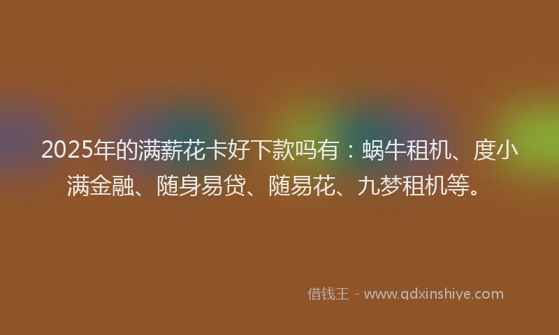 2025年的满薪花卡好下款吗有：蜗牛租机、度小满金融、随身易贷、随易花、九梦租机等。