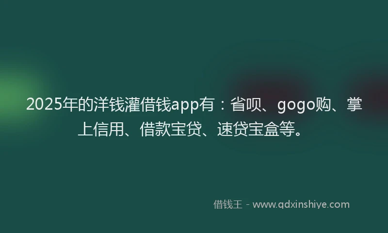 2025年的洋钱灌借钱app有：省呗、gogo购、掌上信用、借款宝贷、速贷宝盒等。