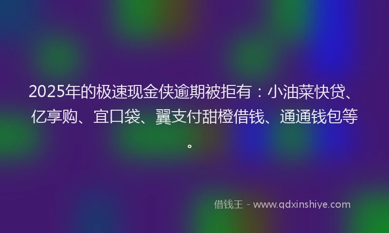2025年的极速现金侠逾期被拒有：小油菜快贷、亿享购、宜口袋、翼支付甜橙借钱、通通钱包等。