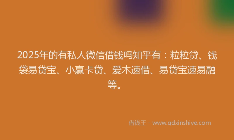 2025年的有私人微信借钱吗知乎有：粒粒贷、钱袋易贷宝、小赢卡贷、爱木速借、易贷宝速易融等。