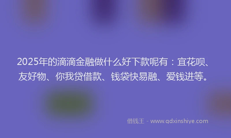 2025年的滴滴金融做什么好下款呢有：宜花呗、友好物、你我贷借款、钱袋快易融、爱钱进等。