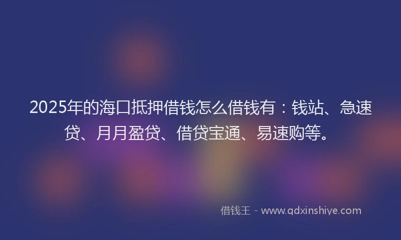 2025年的海口抵押借钱怎么借钱有：钱站、急速贷、月月盈贷、借贷宝通、易速购等。