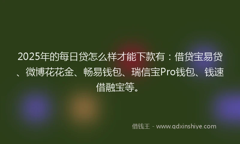 2025年的每日贷怎么样才能下款有:借贷宝易贷、微博花花金、畅易钱包、瑞信宝Pro钱包、钱速借融宝等。