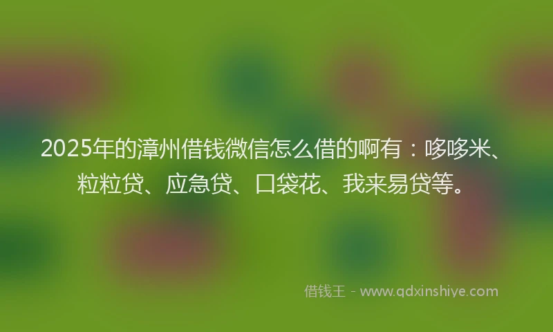 2025年的漳州借钱微信怎么借的啊有:哆哆米、粒粒贷、应急贷、口袋花、我来易贷等。