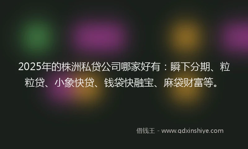 2025年的株洲私贷公司哪家好有：瞬下分期、粒粒贷、小象快贷、钱袋快融宝、麻袋财富等。