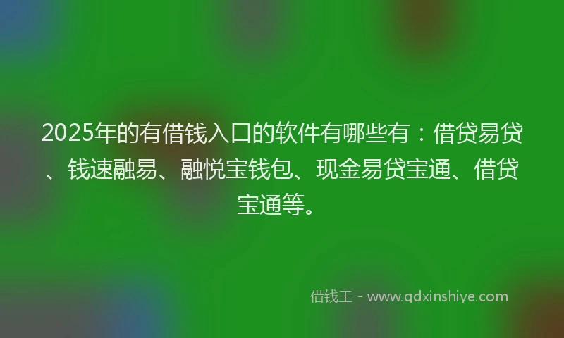 2025年的有借钱入口的软件有哪些有：借贷易贷、钱速融易、融悦宝钱包、现金易贷宝通、借贷宝通等。