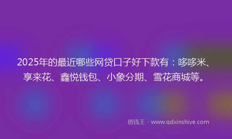 2025年的最近哪些网贷口子好下款有:哆哆米、享来花、鑫悦钱包、小象分期、雪花商城等。