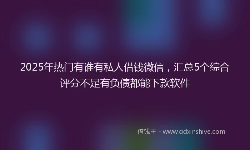2025年热门有谁有私人借钱微信，汇总5个综合评分不足有负债都能下款软件