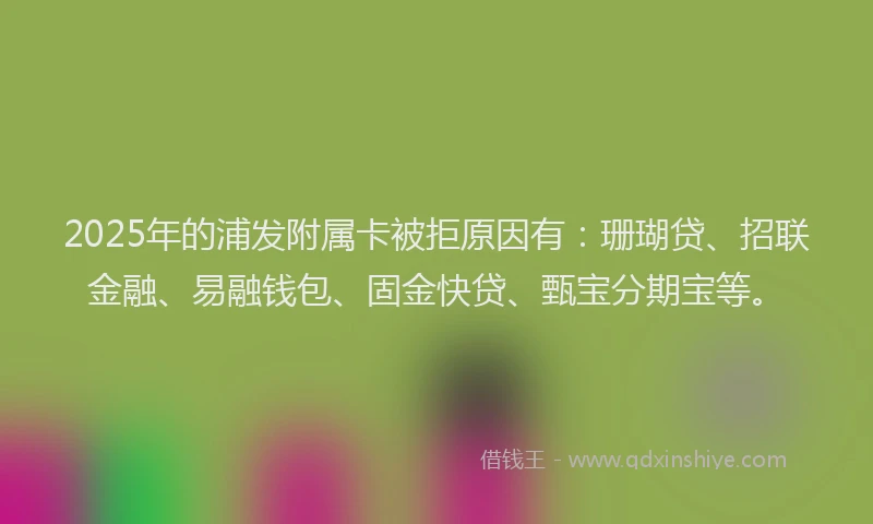 2025年的浦发附属卡被拒原因有：珊瑚贷、招联金融、易融钱包、固金快贷、甄宝分期宝等。