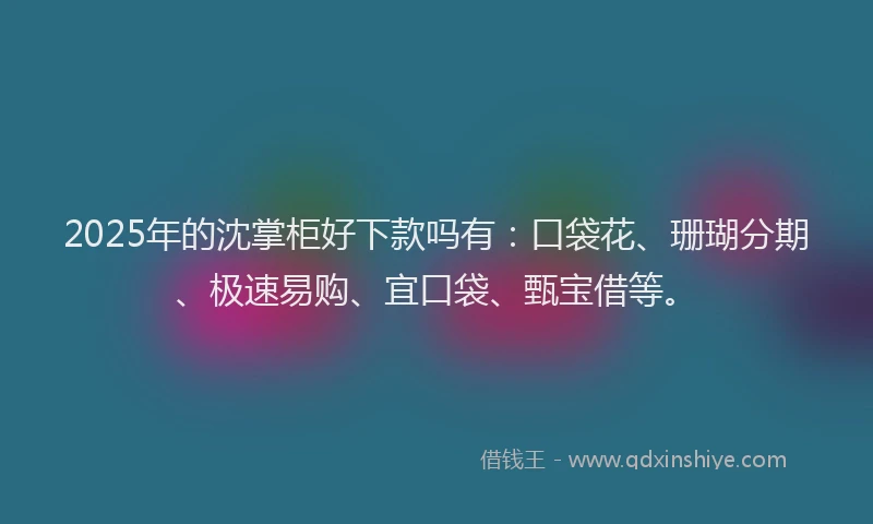 2025年的沈掌柜好下款吗有：口袋花、珊瑚分期、极速易购、宜口袋、甄宝借等。