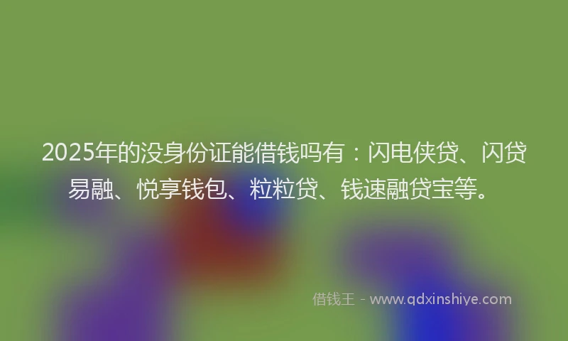 2025年的没身份证能借钱吗有：闪电侠贷、闪贷易融、悦享钱包、粒粒贷、钱速融贷宝等。