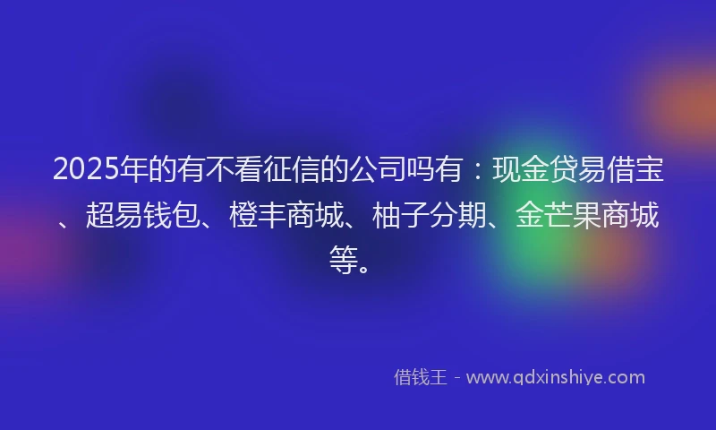 2025年的有不看征信的公司吗有：现金贷易借宝、超易钱包、橙丰商城、柚子分期、金芒果商城等。
