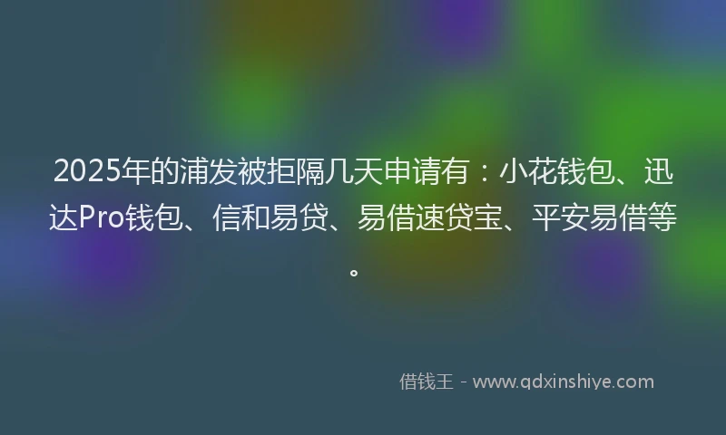 2025年的浦发被拒隔几天申请有：小花钱包、迅达Pro钱包、信和易贷、易借速贷宝、平安易借等。