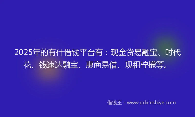 2025年的有什借钱平台有:现金贷易融宝、时代花、钱速达融宝、惠商易借、现租柠檬等。