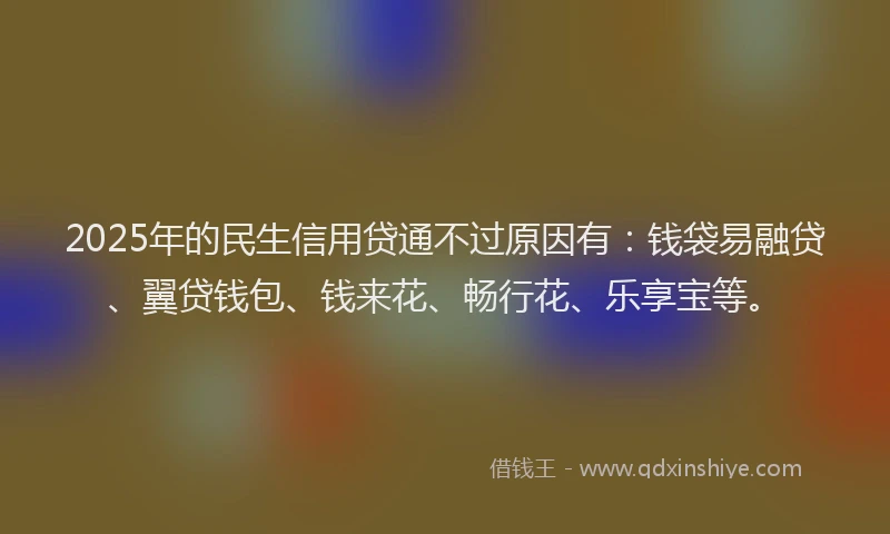 2025年的民生信用贷通不过原因有：钱袋易融贷、翼贷钱包、钱来花、畅行花、乐享宝等。