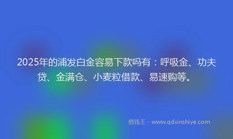 2025年的浦发白金容易下款吗有：呼吸金、功夫贷、金满仓、小麦粒借款、易速购等。