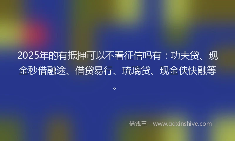 2025年的有抵押可以不看征信吗有：功夫贷、现金秒借融途、借贷易行、琉璃贷、现金侠快融等。