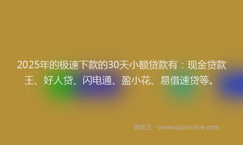 2025年的极速下款的30天小额贷款有:现金贷款王、好人贷、闪电通、盈小花、易借速贷等。