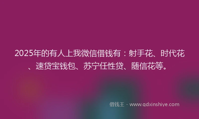 2025年的有人上我微信借钱有：射手花、时代花、速贷宝钱包、苏宁任性贷、随信花等。