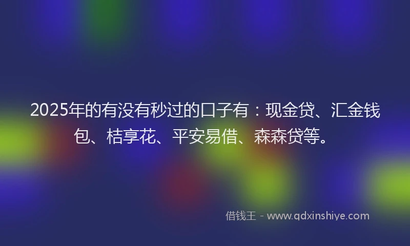 2025年的有没有秒过的口子有：现金贷、汇金钱包、桔享花、平安易借、森森贷等。