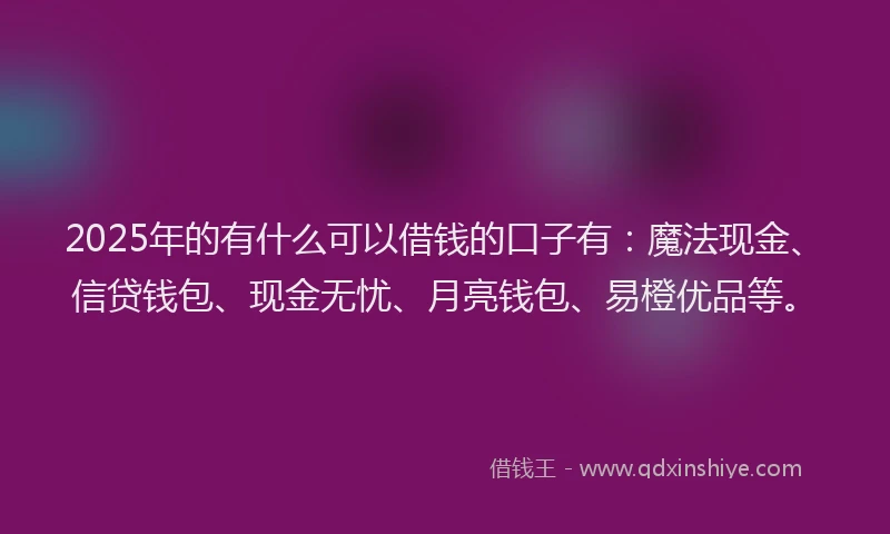 2025年的有什么可以借钱的口子有：魔法现金、信贷钱包、现金无忧、月亮钱包、易橙优品等。