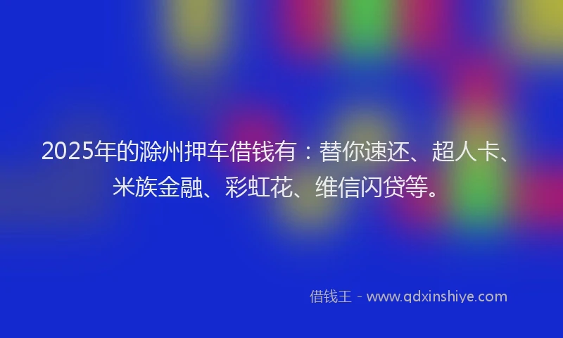 2025年的滁州押车借钱有：替你速还、超人卡、米族金融、彩虹花、维信闪贷等。