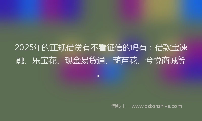 2025年的正规借贷有不看征信的吗有：借款宝速融、乐宝花、现金易贷通、葫芦花、兮悦商城等。