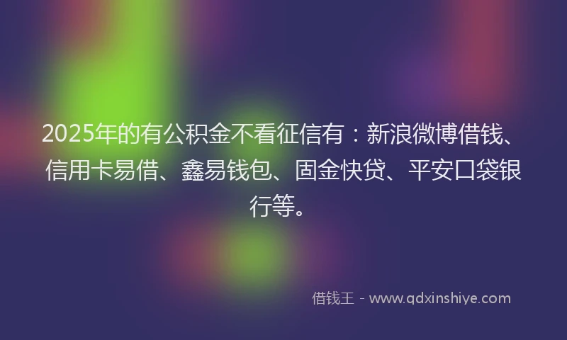 2025年的有公积金不看征信有：新浪微博借钱、信用卡易借、鑫易钱包、固金快贷、平安口袋银行等。